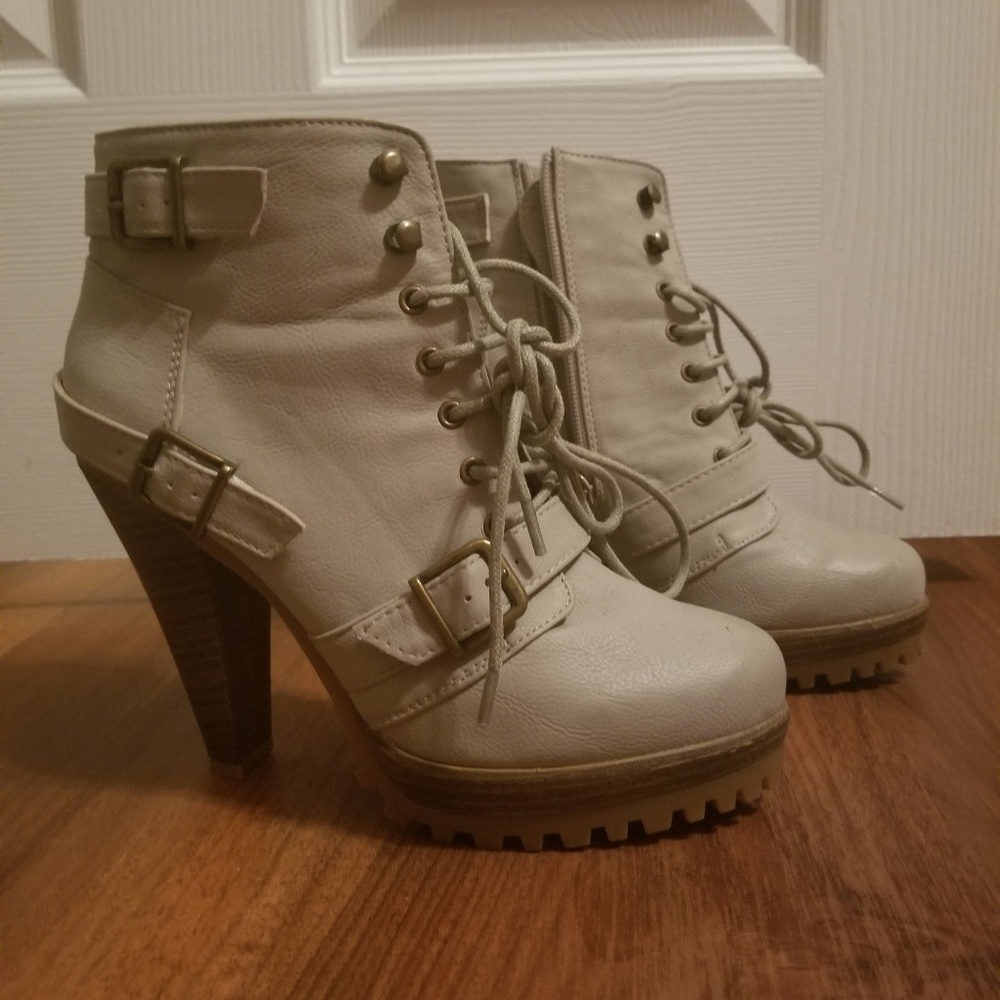 Military style, heeled bootie